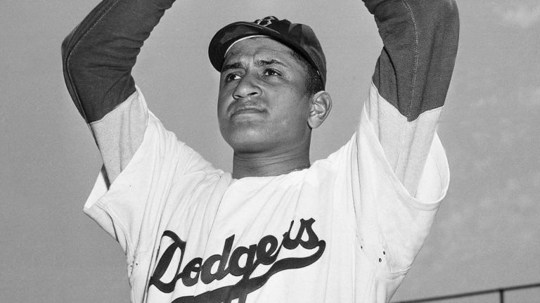 Don Newcombe in a Brooklyn Dodgers uniform.