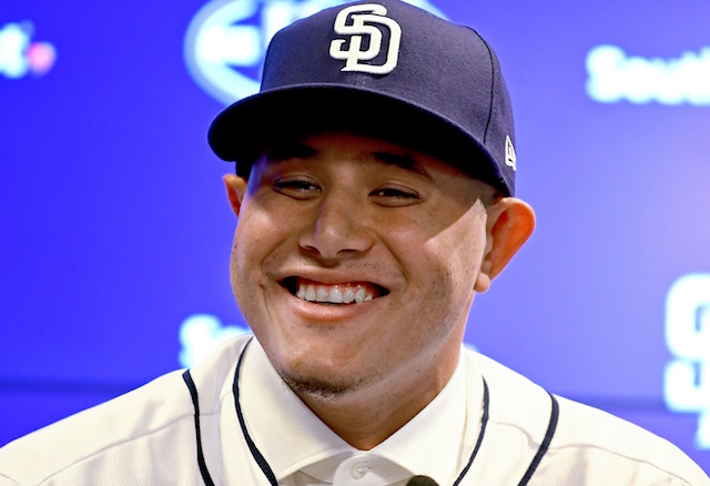 Manny Machado at his initial San Diego Padres press conference.
