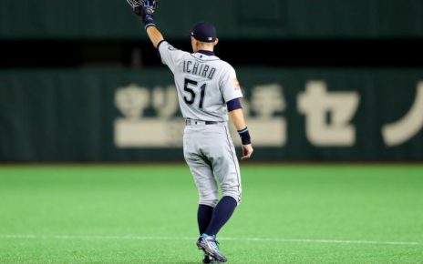 Ichiro Suzuki takes the field in his last game.