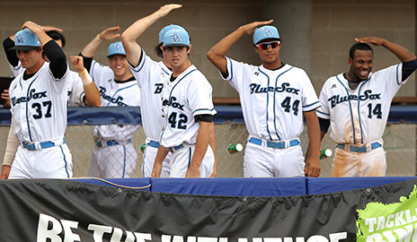 Sydney Blue Sox players having fun during a game.