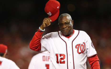 Dusty Baker tips his cap with the Washington Nationals.