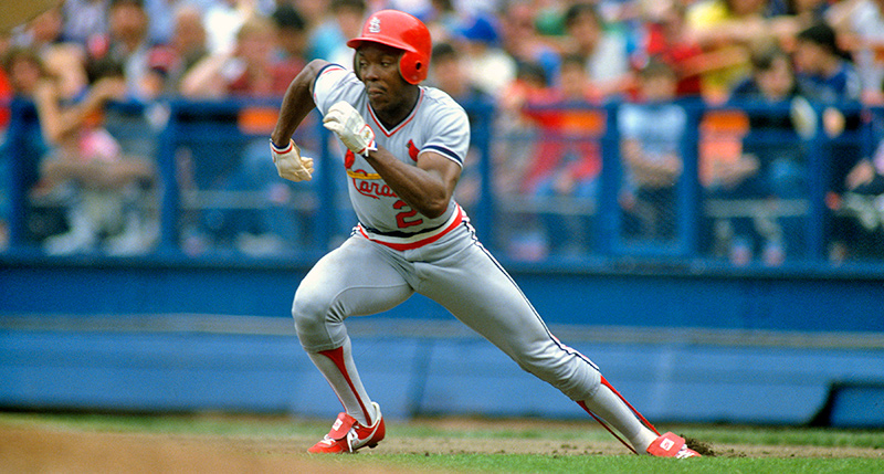 Vince Coleman stealing a base for the St. Louis Cardinals.