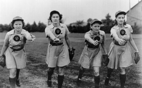 A group of women pose for an All-American Girl's Professional Baseball League picture.