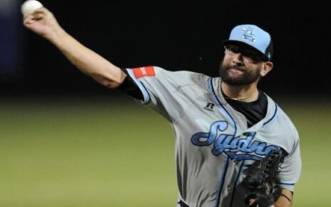 Todd Van Steensel on the mound for the Sydney Blue Sox