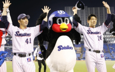 The Yakult Tokyo Swallows celebrate a victory