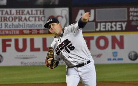 Logan Darnell on the mound for the Somerset Patriots