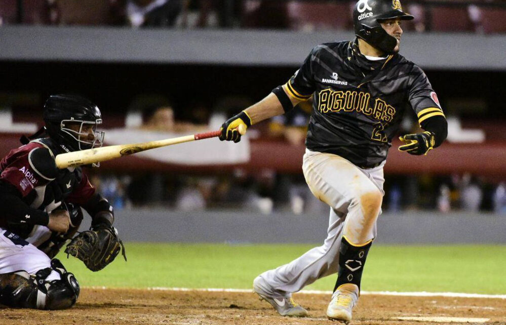 Ramón Torres after one of his four hits during Águilas Cibaeñas' game five win in the 2021 LIDOM finals.